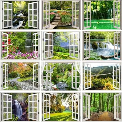 Evershine 5D DIY Diamond Painting Window Full Square Diamond Embroidery Summer Landscape Pictures Of Rhinestones Home Decoration