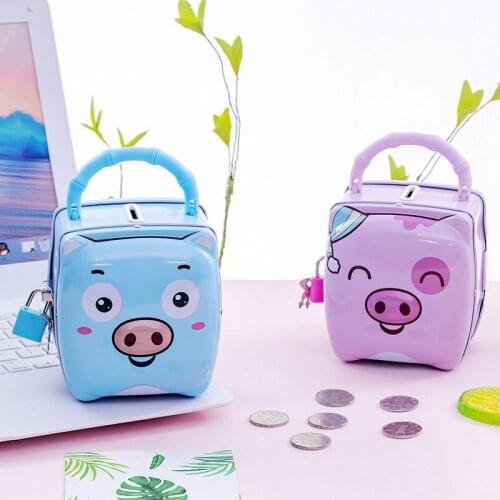 Small Metal Piggy Bank Money Box With Metal Lock and Key Cute Cartoon Storage Money Coin Cash Saving Box Children Birthday Gift