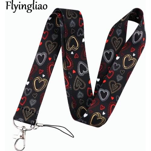 Lovely Heart Shaped Love Neck Strap Lanyards ID badge card holder keychain Mobile Phone Strap Gift Ribbon webbing necklace