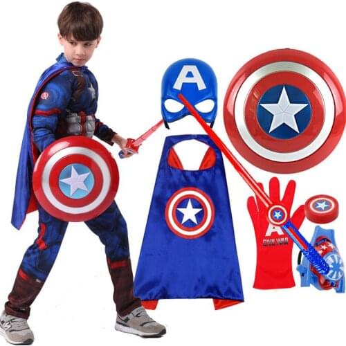 Disney Marvel Captain America Avengers Cosplay Toy Shield Mask Sword Launcher Cape Muscle Suit Halloween Party Performance Gift
