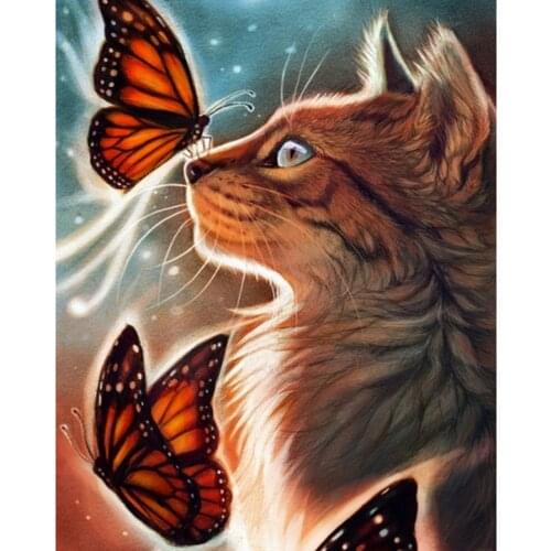 Cat And Butterfly Full Drill Square Round 5D DIY Diamond Painting Set Diamond Mosaic Embroidery Rhinestone Picture For Child