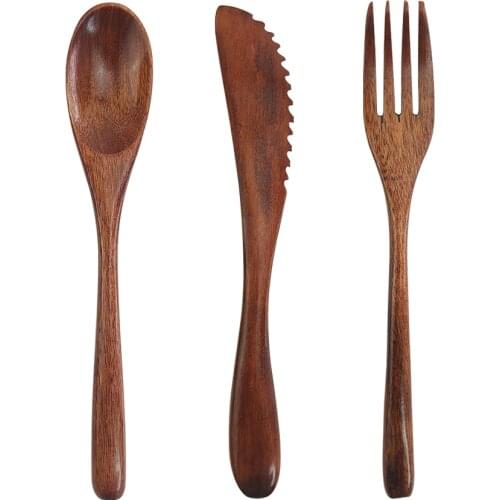 Natural Eco Friendly Flatware Set Wood Cutlery Set Flatware 100% Biodegradable Portable Spoon Fork Knife