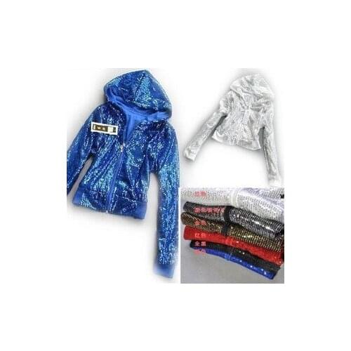 Cheap long sleeve cap sequin Stage wear for women adults performance ballroom Hip-hop Wear Jazz Top