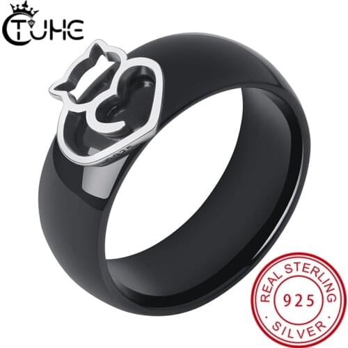 New Hot Silver Cute Cat Animal And Ceramic Rings Women Jewelry Wedding Silver Jewelry Wedding for Women 8mm Ceramic Ring