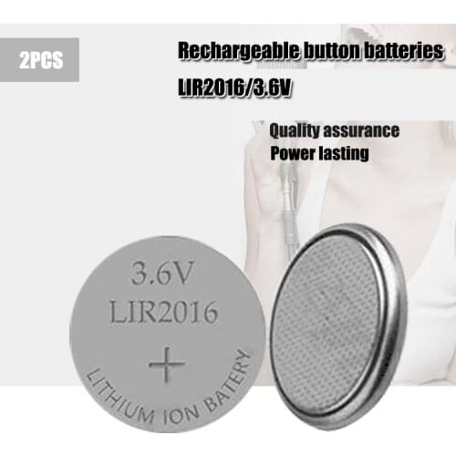2PCS LIR2016 3.6V Rechargeable Li-ion Lithium Button Cell Batteries Charge 500 Times Replace CR2016 Primary