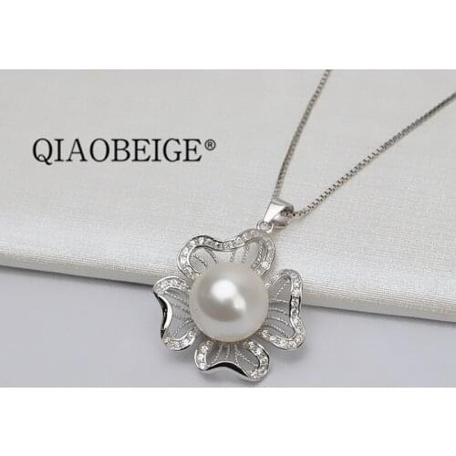 QIAOBEIGE Clear Zircons Pearl Findings 925 Sterling Silver Pendant Base can stick 12-13-14mm pearls big blank tray