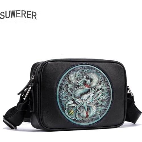 Leather carved messenger bag new mens single shoulder bag Cowhide leather Shoulder Bag casual retro small shoulder bag