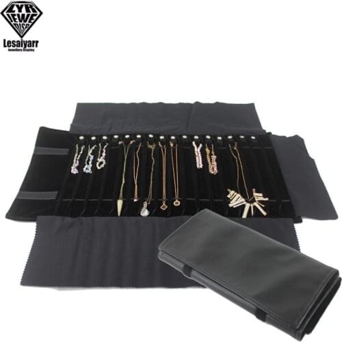 Fashion Black Velvet/PU Leather Jewelry Roll Bag Pendant Bracelet Organizer Storage Pouch Portable Necklace Display Travel Cases