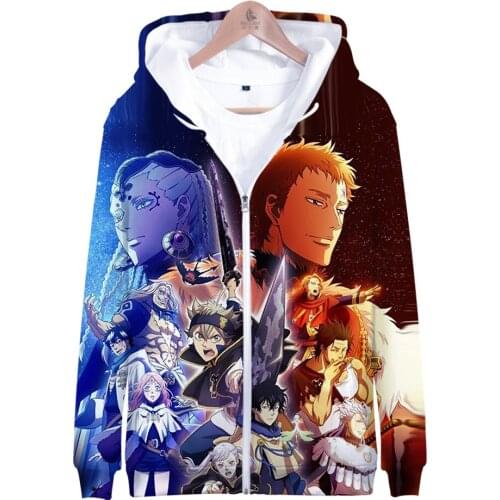 Japan Anime Black Clover Hoodie Asta Yuno Noell Silva Cosplay Costume 3D Print Casual Zipper Hooded Jacket Men Hoodie Sweatshirt