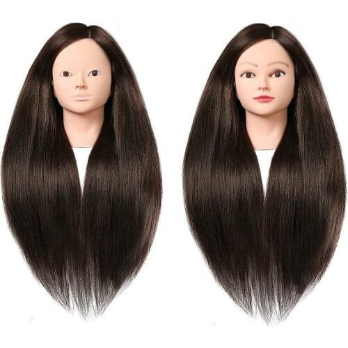 Training Head Hairdressing Practice Training Mannequin Doll Head With Stand 65CM 100% High Temperature Fiber Brown Black Hair