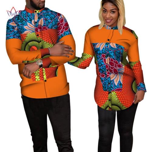 Bazin Riche Couples Clothes Women and Men Patchwork Print Shirt African Clothes for Lovers Traditional African Clothing WYQ235