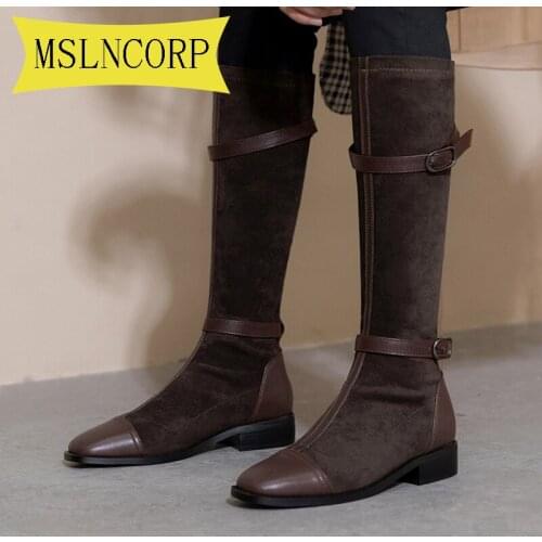 Plus Size 34-48 New Flock Leather Women Over The Knee Boots Belt Buckle Sexy High Heels Autumn Woman Shoes Winter Women Boots
