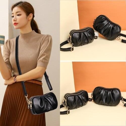 2021 Genuine Leather Women Shoulder Bags Stylish Ladies Small Crossbody Bags Three-layer Zipper Messenger Bags Clutch Bag