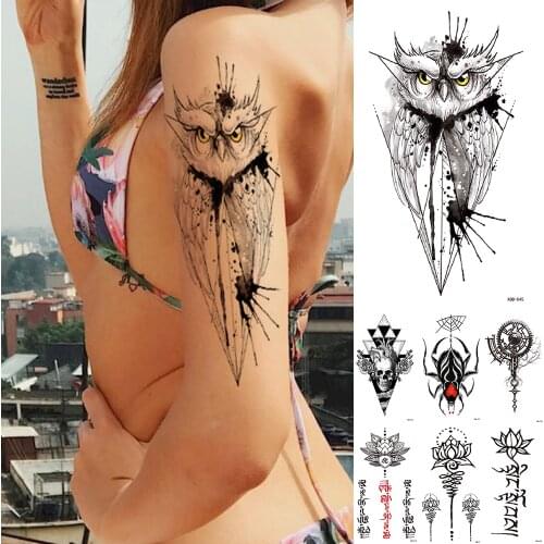 1Sheet Waterproof Temporary Tattoo Sticker Rose Owl Flash Tattoos Spider Skull Sanskrit Body Art Arm Fake Tatoo Women Men