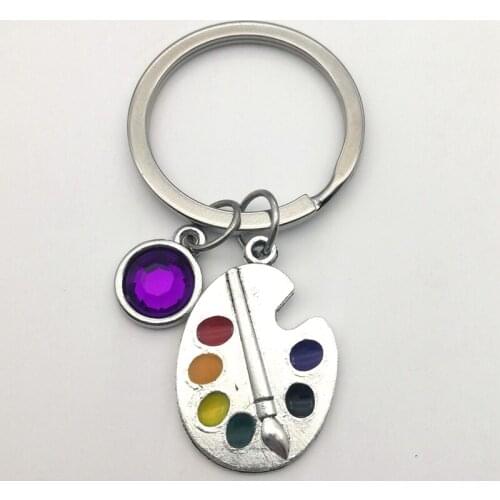 1pcs Painters Tools-Palette & Brush Keychain Christmas stone Jewelry Pendant Key Chain Ring DIY Fit Keychain
