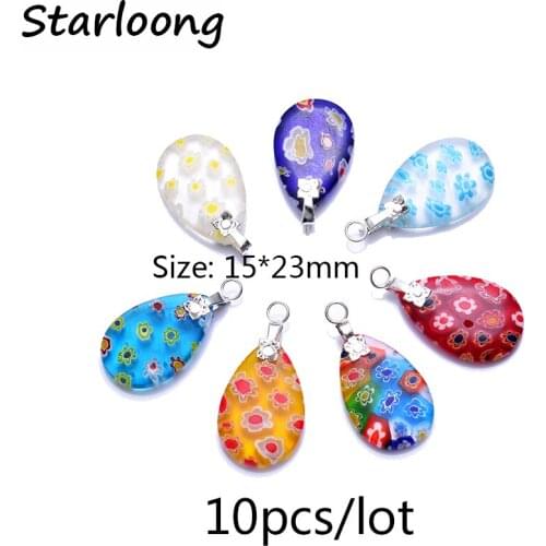 10pcs/lot new fashion 15*23mm color mixed water drop pendant glass lampwork pendant charm for necklace DIY jewelry making