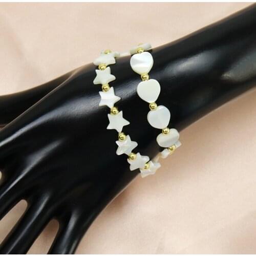 10 Pieces Beaded strand Bracelet jewelry White shell Bead Heart and star Handmade chain women Bracelet Jewelry Fashion 90008