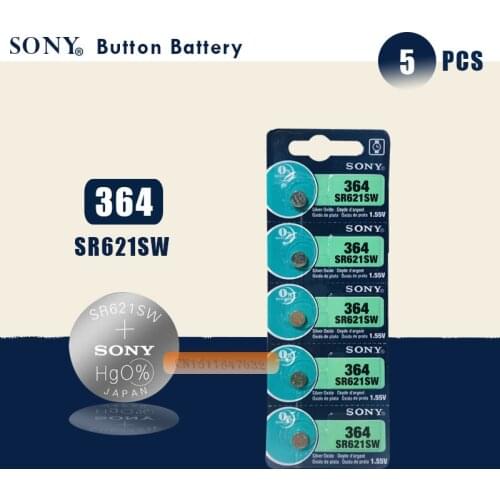 5pcs Sony 100% Original 364 SR621SW V364 SR60 SR621 AG1 Watch Battery Button Coin Cell MADE IN JAPAN