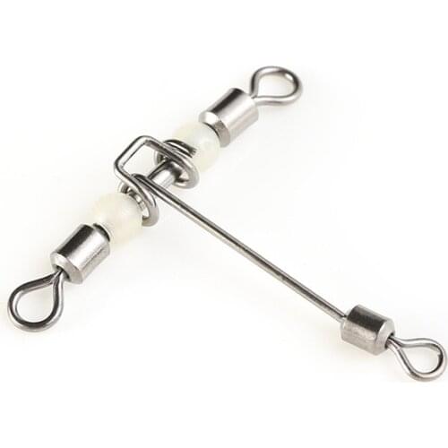 5pcs 3 Way Luminous T-shape Cross-line Rolling Swivel With Pearl Beads Fishing Swivels Fishhooks Fishing Connector accessories