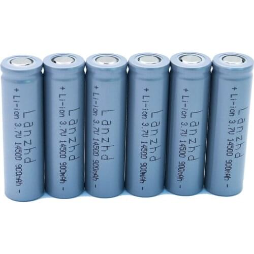 6PCS 14500 battery 3.7V 900mAh Lithium Rechargeable Li-ion Battery for LED Flashlight Battery accumulator battery real capacity