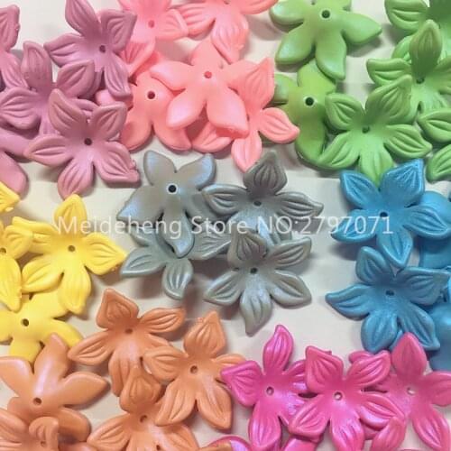 Acrylic iridescence Five petals Colorful Flower for jewelry making accessories Childrens hair accessories 10*29mm 60pcs/45g