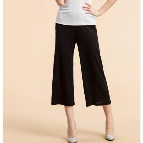 Birdsky HC-04, Women mid waist wide leg pants loose casual trousers 7 calf length 30% mulberry silk 70% viscose Black color