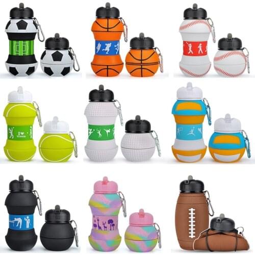 Sports Fold Water Bottle Football Basketball Tennis Golf Leakproof Portable Silica Gel Kettle Travel School Kids Water Bottle