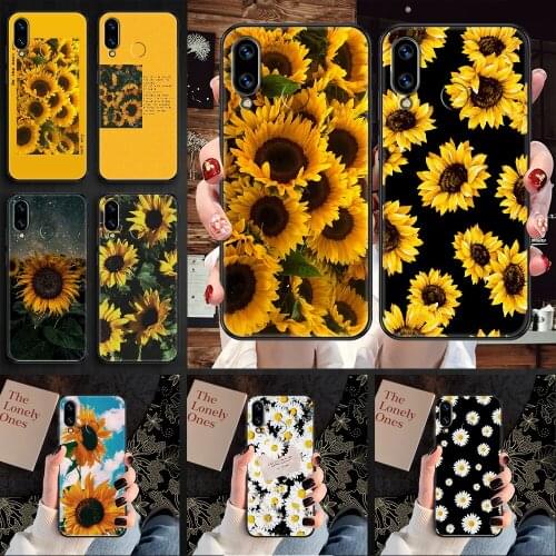 Yellow flower sunflower Phone case For Huawei Honor 6 7 8 9 10 10i 20 A C X Lite Pro Play black trend funda silicone back 3D