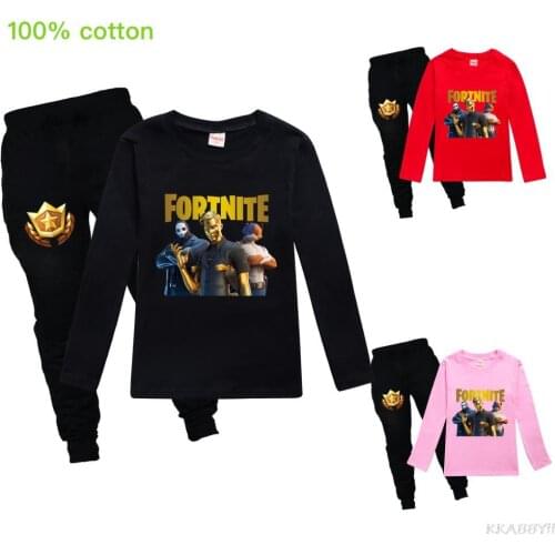 Fortnites childrens suit cotton boys girls long sleeve T shirt + pants sports suit