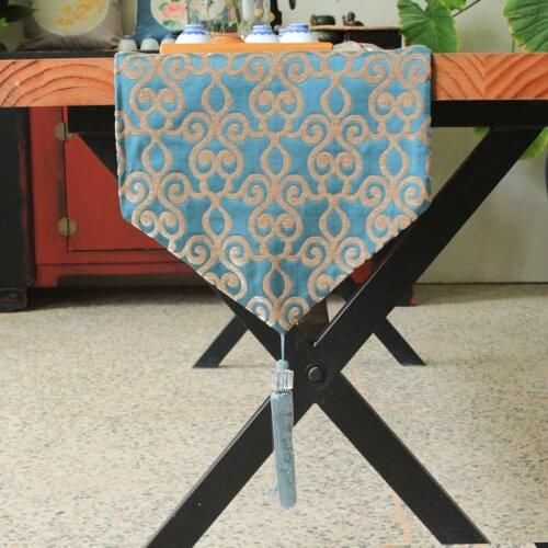 European Jacquard Table Runner Chenille Blue Table Runners Dining Tea Table Shoe Cabinet Cover Home Wedding Decor Tablecloth