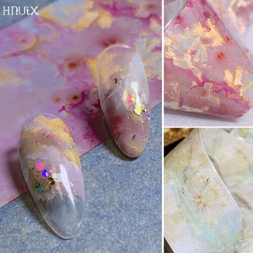 HNUIX 100cm Pink Marble Leaf Nail Sticker Starry Sky Transfer Glossy Marble Paper Nail Art Decal Gel Slider