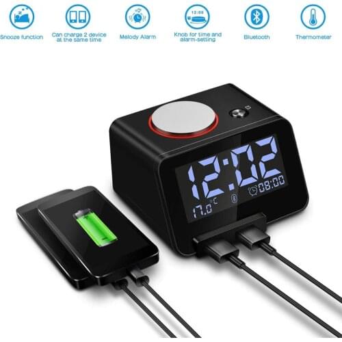 Homtime Speaker table with USB chargers table clock Bluetooth speaker LCD dispaly temperature reading for Girls/Adult bedroom