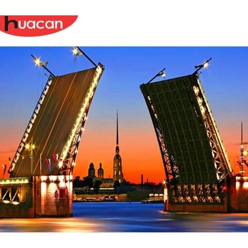 HUACAN 5D DIY Diamond Painting Embroidery Landscape St. Petersburg Bridge Diamond Mosaic Full Square Rhinestones Decor Home Gift