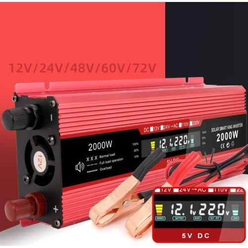 Power Inverter Pure Sine Wave 1200W 2000W 12V DC to 220V AC Converter Car Inverter with Cigarette Lighter LCD Display