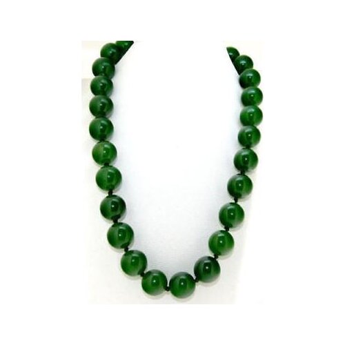 Exquisite Natural 12mm Green Jade Round Beads Gemstone Necklace 18"