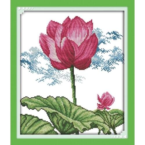 Joy Sunday The Dream Lotus Chinese Cross Stitch Kits Ecological Cotton Clear Stamped 14CT 11CT DIY Wedding Decoration For Home