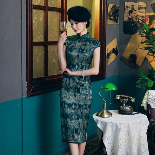 Chinese Dress Woman GreenPlus Large Size Qipao Silk Cheongsam Retro High-end Cheongsam Dress Traditional Qipao Oriental Dress