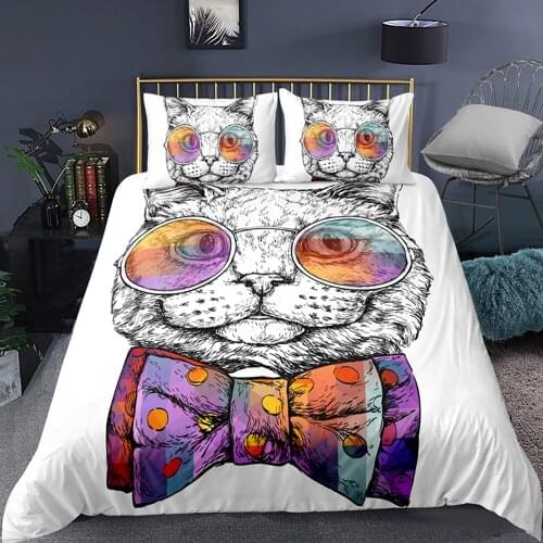 Cartoon Cats Bedding Set Animal Comforter Fashion 3D Print Luxury Duvet Cover Sets Home Decor Textile Queen King Single Size
