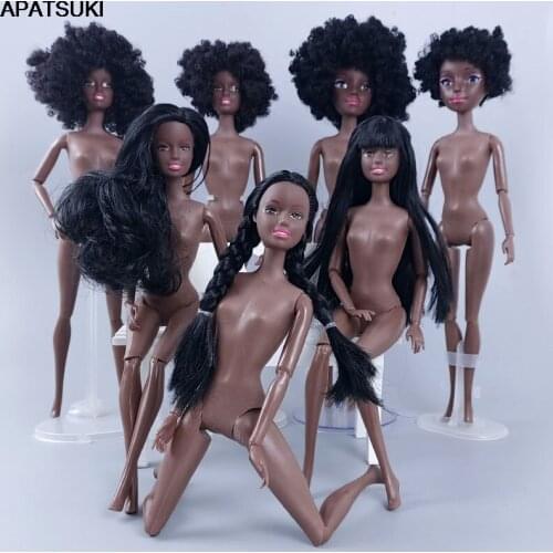 11.5" Doll Nude Naked Chocolate Body + Head 11 Jointed Movable Body Black Hair Heads for 1/6 BJD Dolls Accessories Kids DIY Toys