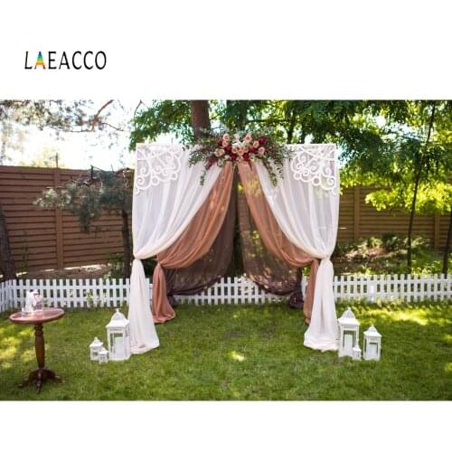 Laeacco Yard Grassland Lattice Curtain Flowers Wedding Photography Background Customized Photographic Backdrops For Photo Studio