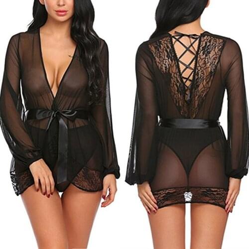 Top Fashion Womens Explosive Style Sexy Nightgown Lace Sexy Nightgown European And American High-End Bandage Nightdress Set