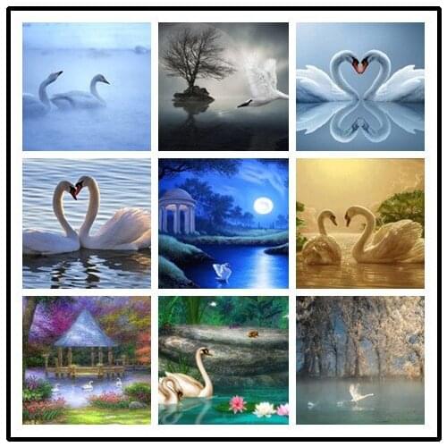 LIPHISFUN Diamond Painting Embroidery 5D DIY Cross Stitch Square/round Home Decor Drill Swan Lake Animal