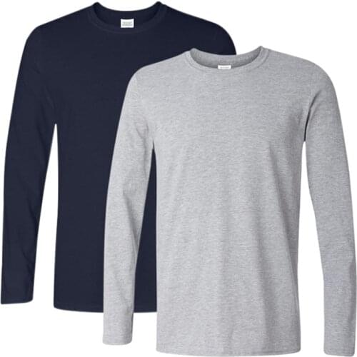 2Pcs/lot 100% Cotton Long Sleeve T Shirt 2021 Spring Autumn Men High Quality Solid Color O-Neck Tops Tees Big Size T Shirt Homm