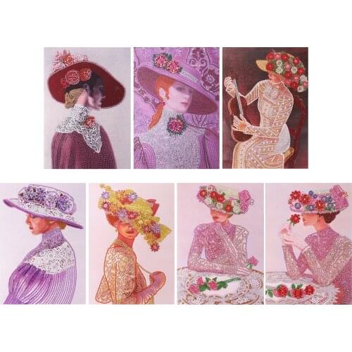 5D DIY Special Shaped Diamond Painting Lady with Bowler Hat Mosaic Kit Rhinestone Drawing Picture Set Home Decoration Craft