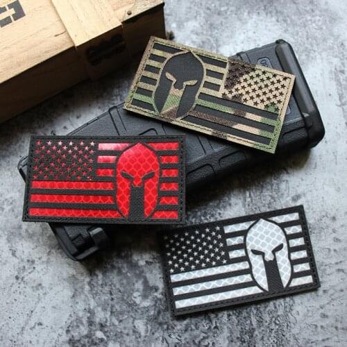 American Flag Spartan Helmet IR Patch Laser Engraving Velcro Camouflage Tactical Armband Reflective Military US Badge