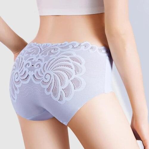 New Arrivals Sexy Ice Silk Seamless Womens Underwear Lace Mid-Waist Panties Breathable Cotton Female G-String Briefs Lingerie