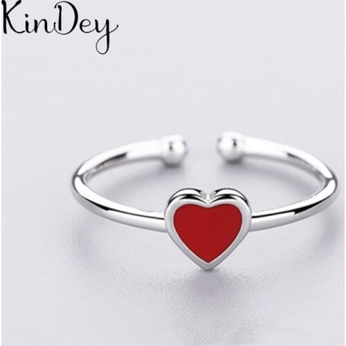Wholesale Real Silver Color Red Heart Rings For Women Statement Jewelry Finger Ring anillos mujer bijoux