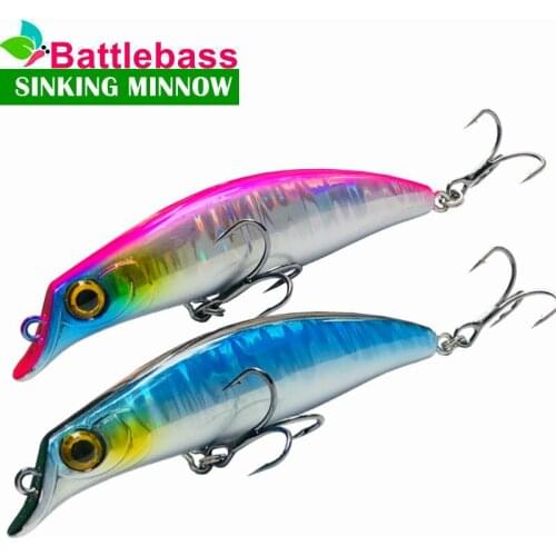 BATTLEBASS 75mm 7.5g Sinking Wobbler Long Casting Minnow Bass Pike Artificial Bait Tackle Depth 0.2-1.2m Fishing Lure