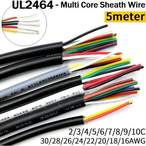 5M Sheath Wire Cable 28 26 24 22 20 18 16 AWG Copper Signal Cable 2 3 4 5 6 7 8 10 Cores Soft Electron Audio Control Wire UL2464