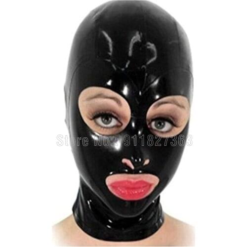 Handmade Sexy Black Unisex Man Woman Fashion Latex Mask Fetish Club Cosplay Wear Hood